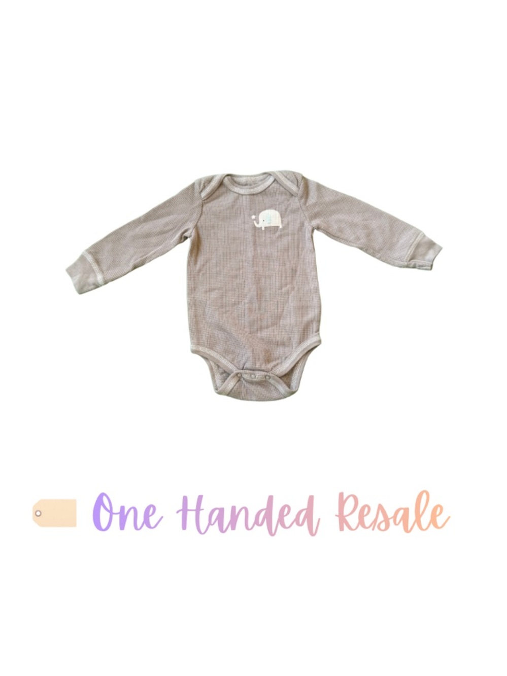 🐘 chick pea Light Grey Long Sleeve Baby One Piece Bodysuit Onesie Elephant 6-9M
